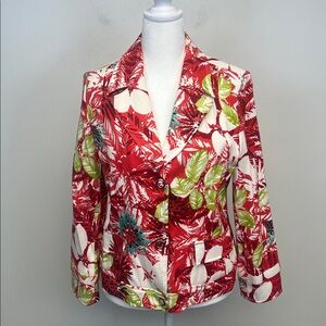 RQT Red Green Teal White Floral Blazer Jacket size 14